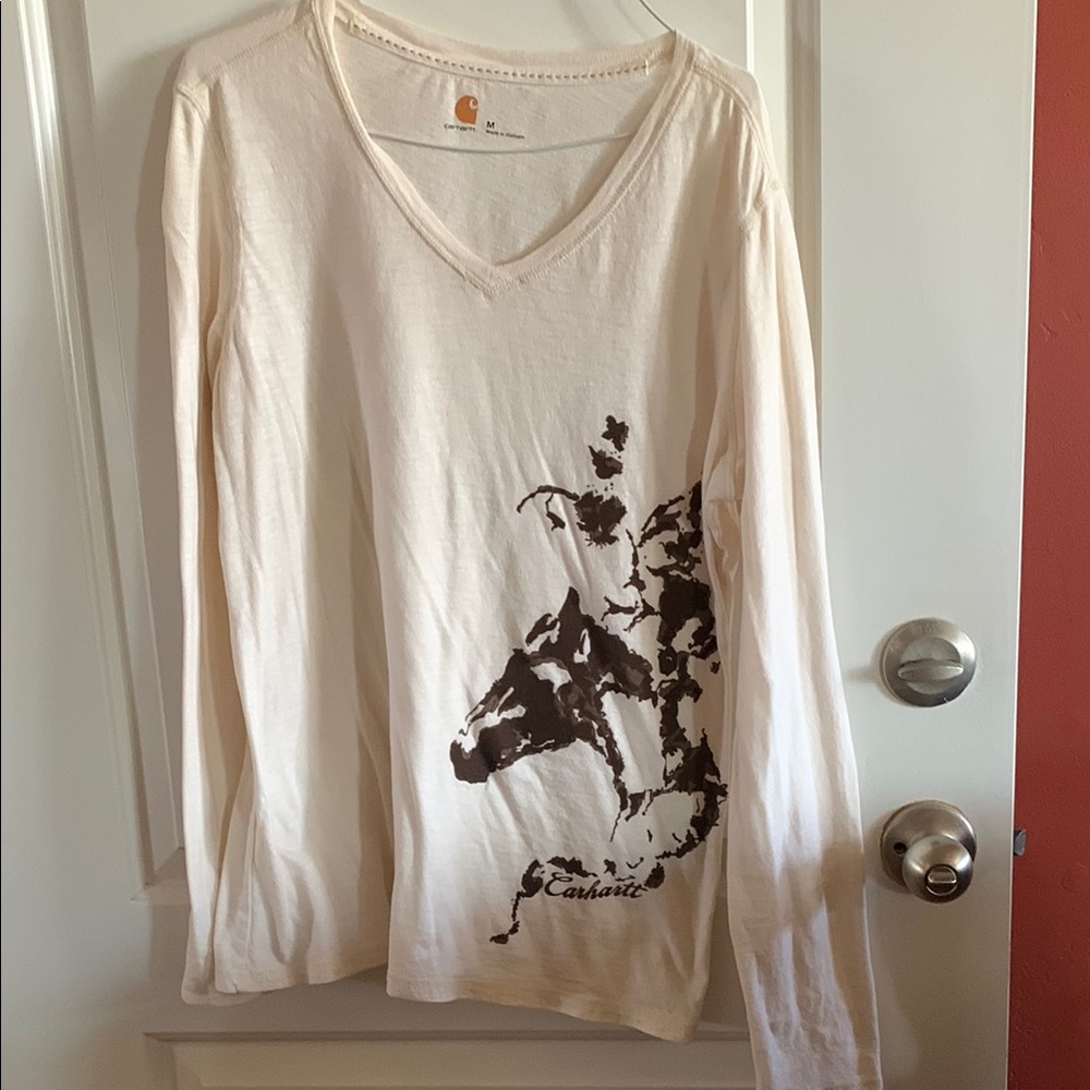 Carhartt V-Neck Cream Shirt with Brown Design
